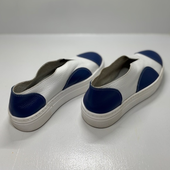 Luukaa White Blue Pebbled Leather Slip-On Sneaker Casual Artsy Sz EU 36 US 5.5-6 - Picture 5 of 11
